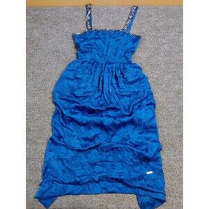 d’ore Blue 100% Silk Beaded Dress Women’s Size 10 Handkerchief Hem Formal